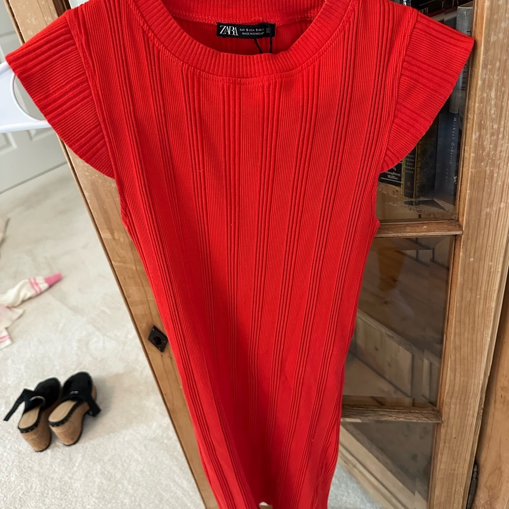 Zara Red Ribbed Sheath Mini Dress